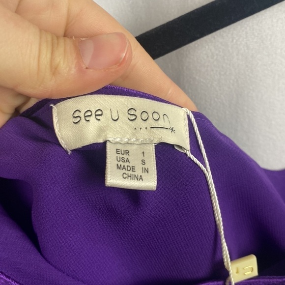 Anthropologie See U Soon Asymmetric Cocktail Mini Dress Eggplant Deep Purple - S - Picture 4 of 11